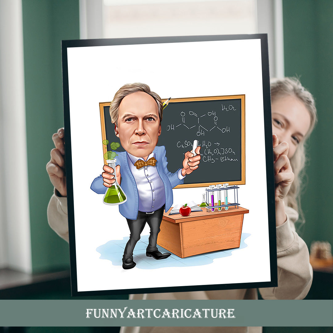 Funny Teacher Caricature, Customized Teacher Caricature Drawing from Photo, Personalized Teacher Caricature Portrait