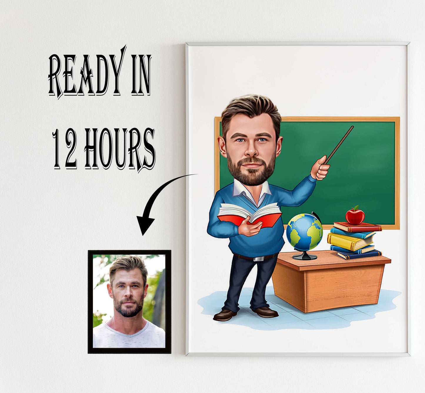 Personalized Male Teacher Cartoon, Funny Teacher Caricature, Photo-Based Teacher Caricature, Present Teacher, Teacher Selfie, Cartoon Teacher