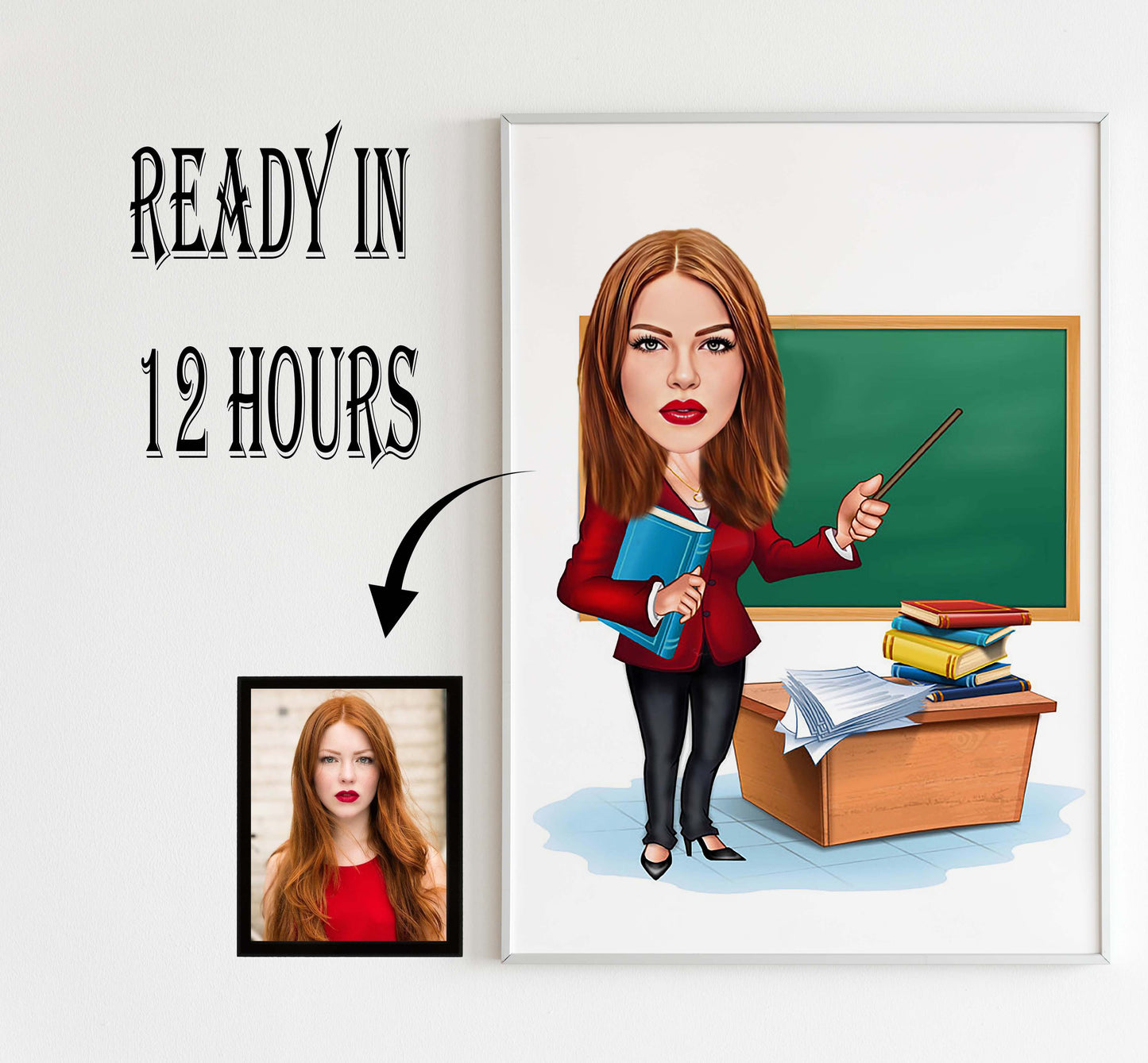 Teacher Gift: Funny Teacher Caricature, Personalized Female Teacher Cartoon, Teacher Portrait, Female Teacher Caricature from Photo