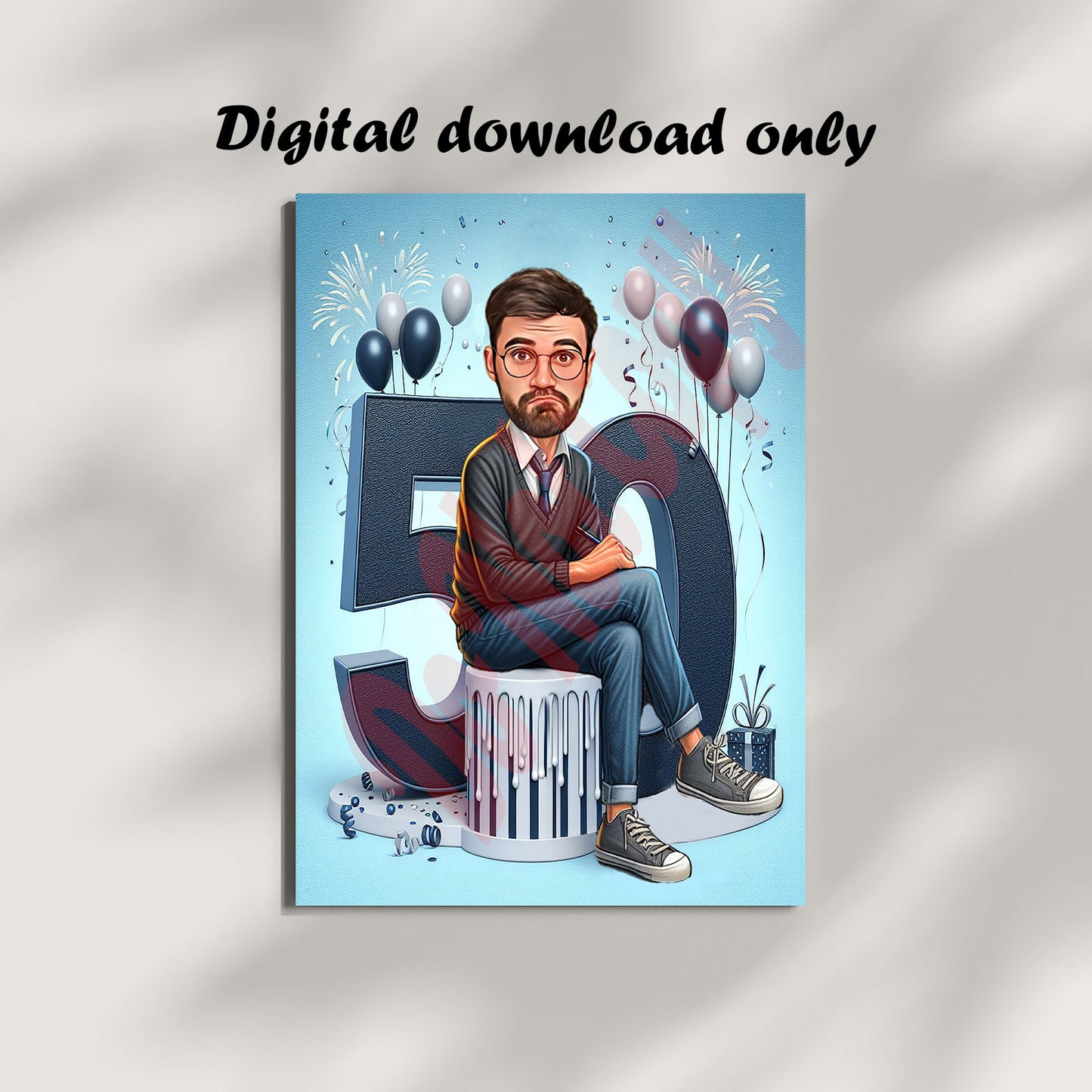 Personalized 50th Birthday Caricature from Photos, Happy Birthday Cartoon Portrait Gift, Happy 50th Birthday, Caricature from photo