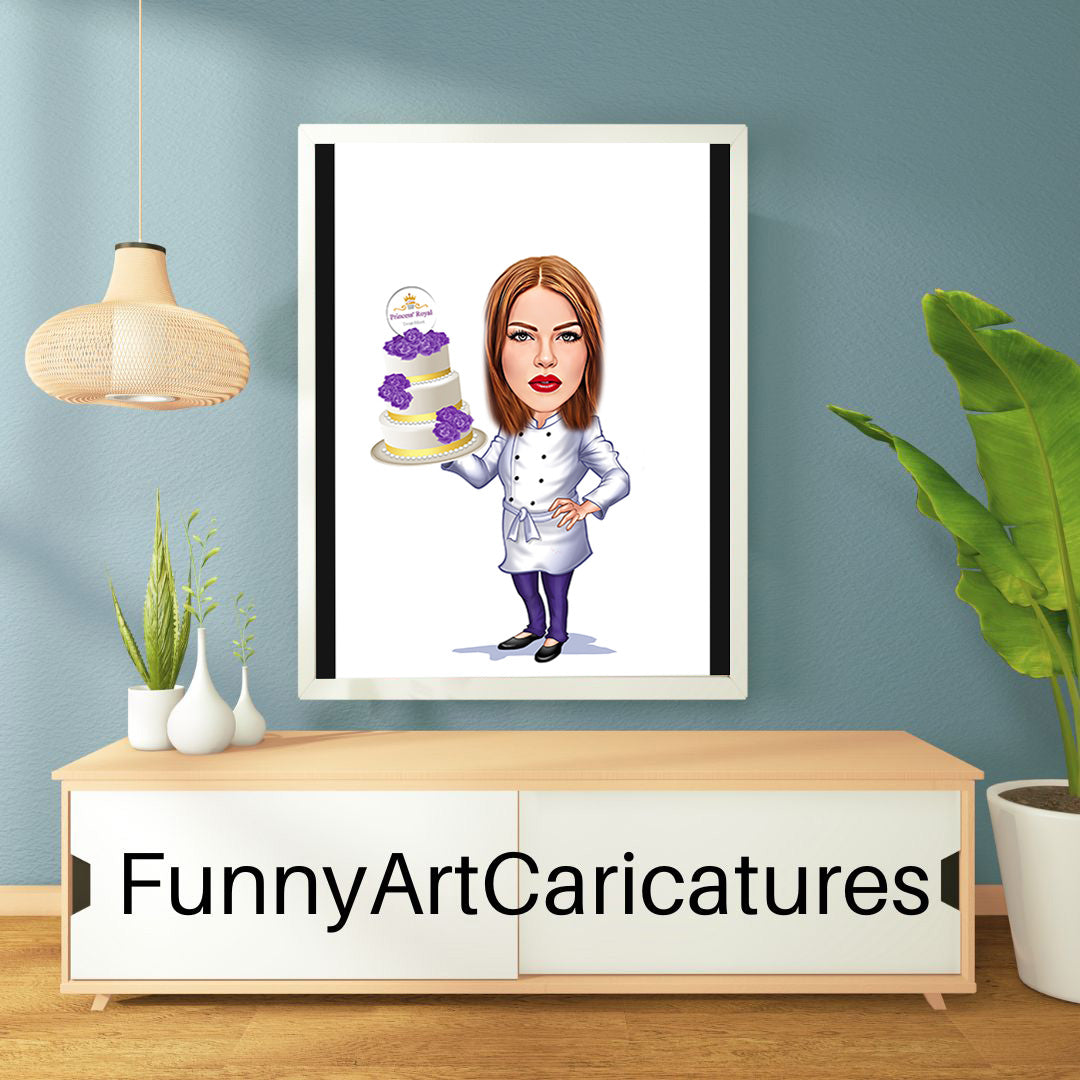Custom Woman Chef Cartoon Portrait, Chef Caricature, Gift for Chef, Chef Cartoon, Funny Chef Gift, Custom Caricature from Photo, Chef Gift