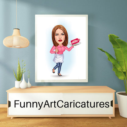 Custom Ladies Chef Caricature House Wife Family manager Culinary Master Portrait Custom Design for Professional Chefs Birthday Gift