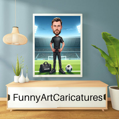 Custom Soccer Coach Caricature Portrait, Personalized Caricature Gift for Football Enthusiasts, Athletes, and Soccer Lovers, Unique Soccer Coach Caricature