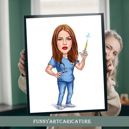 Custom Nurse Cartoon Portrait, Nurse Portrait, Gift for Nurse, Custom Cartoon, Nurse Caricature from Photo, Medical Caricature, Nurse Art