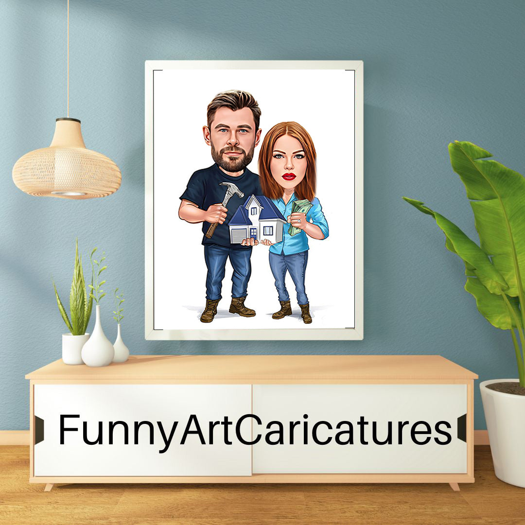 Personalized Couple Cartoon Portrait, Custom Mr & Mrs Caricature Drawing, Funny Couple Caricature, Gift for Couple, Family Portrait