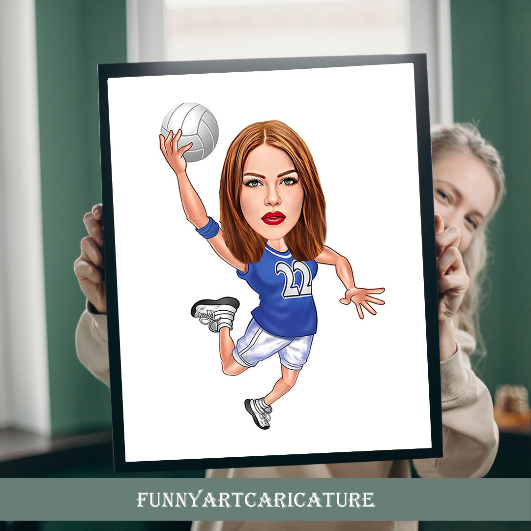 Volleyball Female cartoon Portrait, Volleyball gift, Custom Volleyball Caricature, Volleyball caricature from photo, Art gift for Volleyball