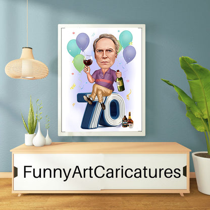 PERSONALIZED 70th BIRTHDAY Extra Special Day Caricature Photo to Cartoon CUSTOM Birthday Gift for Boys and Men Caricature from Photo
