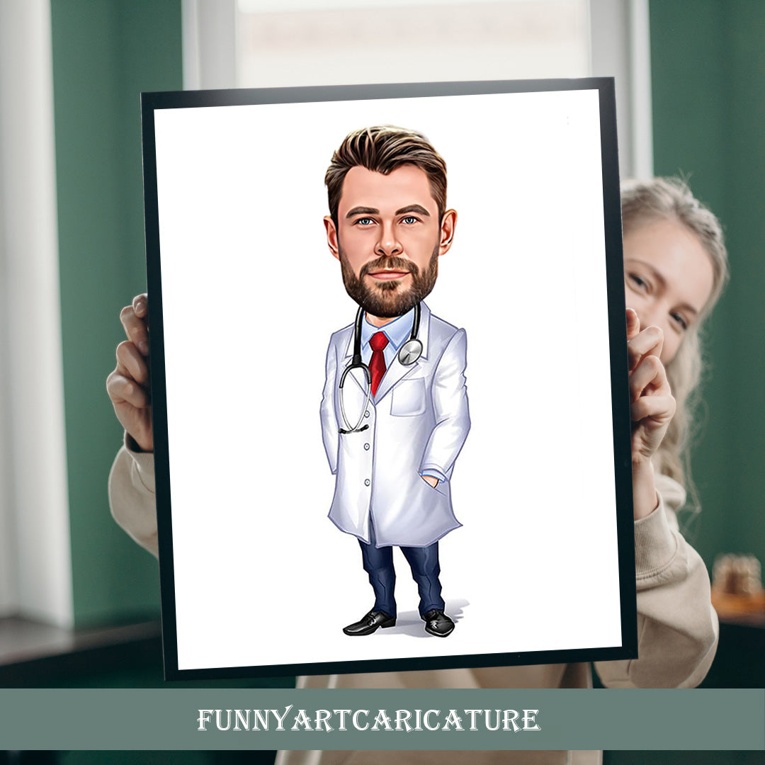 Personalized Male Doctor Cartoon Portrait, Gift for Male Pharmacist, Doctor Caricature from Photo