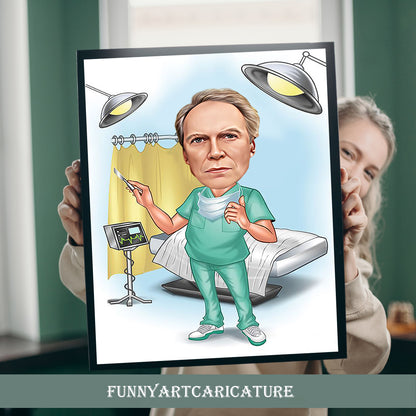 Custom Surgeon Cartoon Portrait, Surgeon Caricature, Gift for Male Surgeon, Funny Surgeon Caricature from Photo, Surgeon Office Wall Art