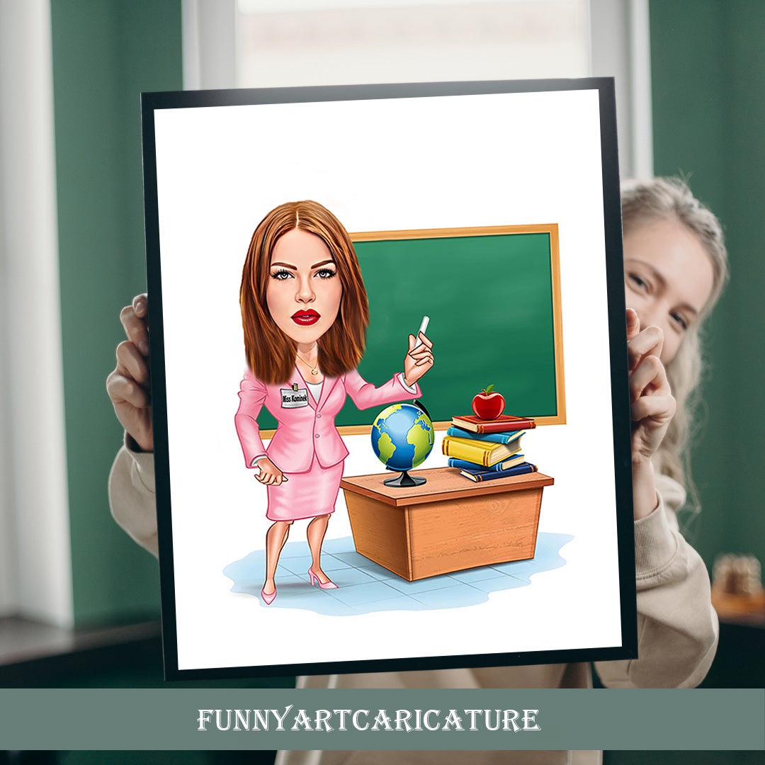 Personalized Female Teacher Cartoon, Fun Teacher Caricature, Teacher Portrait, Teacher Cartoon, and Teacher Caricature from Photo