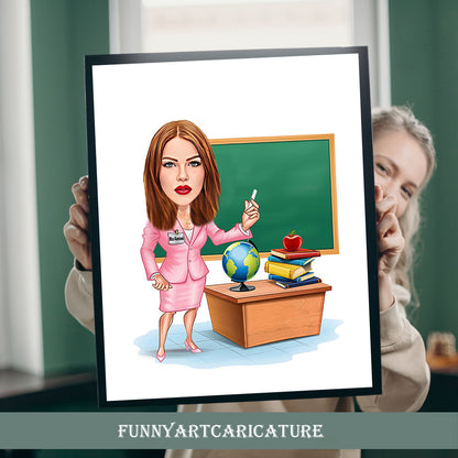Personalized Female Teacher Cartoon, Fun Teacher Caricature, Teacher Portrait, Teacher Cartoon, and Teacher Caricature from Photo