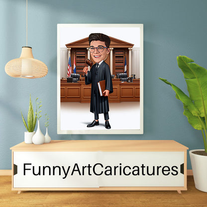 Male Lawyer Caricature Drawing from Photo, Custom Attorney Cartoon Portrait, Future Lawyer Gift for Men, Funny Lawyer Wall art for Office