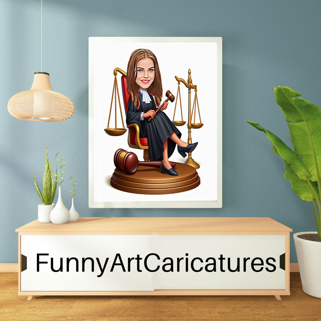 Custom Female Lawyer Cartoon Portrait, Lawyer Portrait, Lawyer Gift, Lawyer Cartoon, Custom Cartoon, Lawyer Caricature, Caricature from Photo