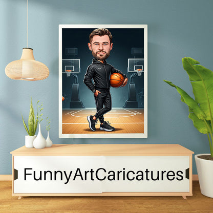 Personalized Basketball Coach Cartoon Portrait, Personalized Coach Caricature Drawing from Picture, Funny Coach Caricature, Coach Gift,