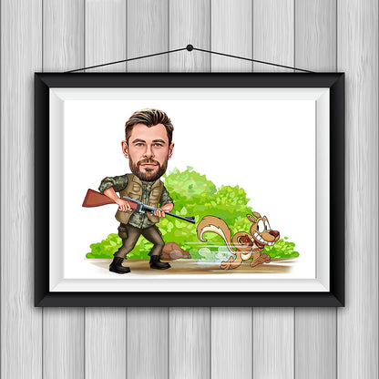 Custom Hunter Cartoon Portrait | Personalized Hunter Caricature Drawing From Photo | Unique Hunting Gift | Perfect for Hunters | Hunter