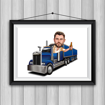 Truck Driver Gift, Personalized Truck Driver Caricature, Custom Caricature from Photo, Custom Trucker Cartoon, Trucker Cartoon Portrait