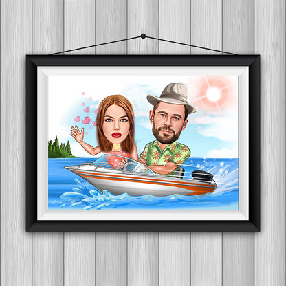 Personalized Couple Boat Ride ring Cartoon, Couple Caricature from Photo, Couple Gift for Anniversary, Couple Portrait, Couple Cartoon Drawing, Anniversary Gift