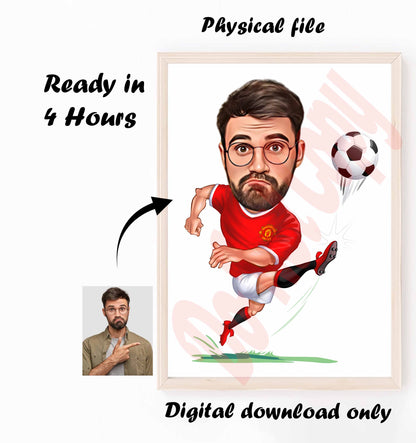 Soccer Player Gift, Football Player Caricature from Photo, Funny Football Player Cartoon Drawing, Soccer Player Digital Portrait for Men