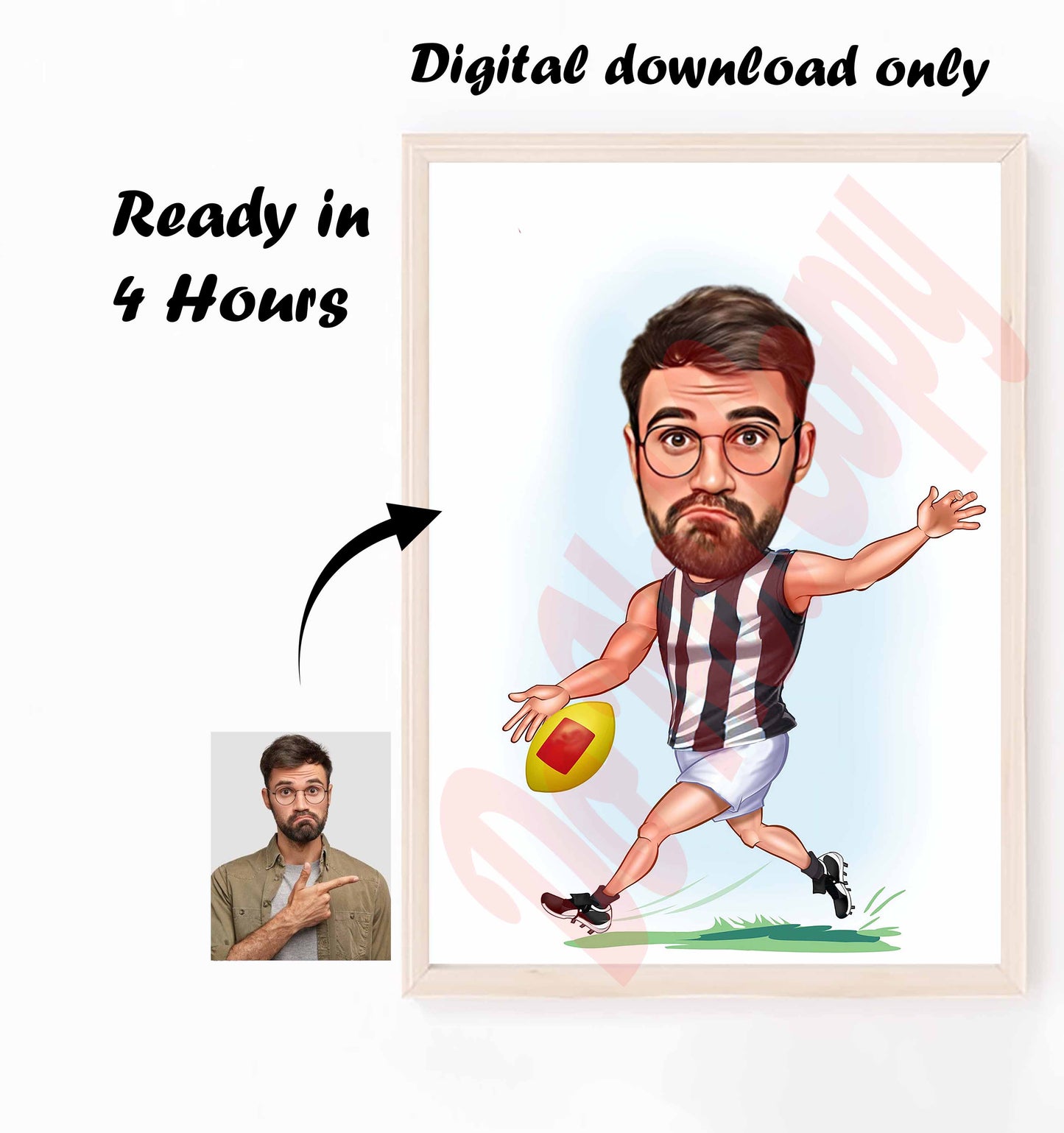 Australia Football Collingwood AFL Player Gift, Collingwood Football Player Caricature Drawing From Photo, Gift For Sports Australia Football Caricature Portrait