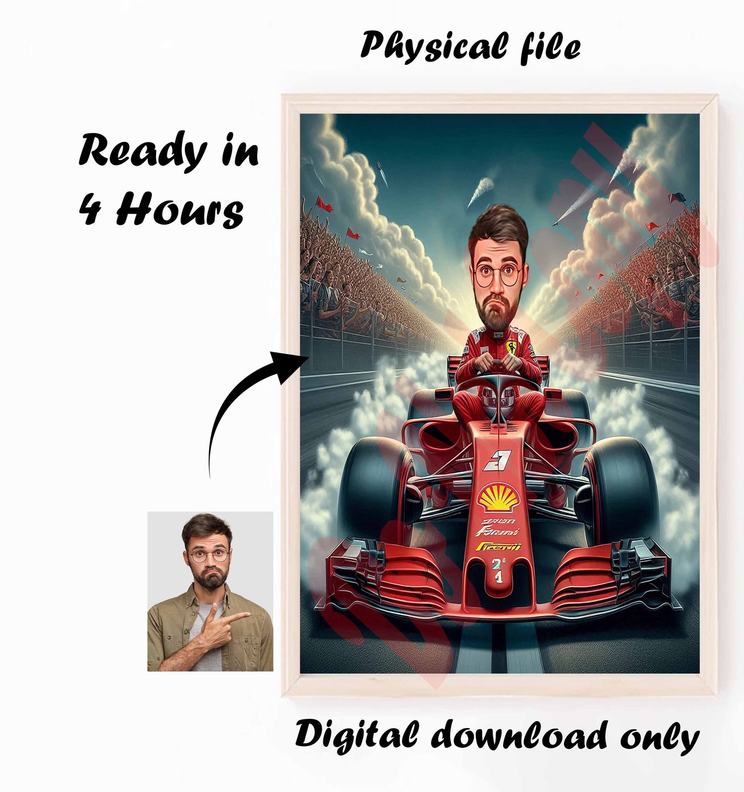 Custom Male Formula 1 Cartoon Portrait, F1 fan gift, formula 1 Gift, formula 1 Cartoon, Custom Caricature from Photo, max verstappen