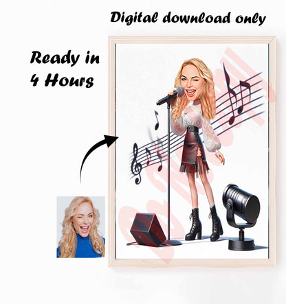 Custom Singer Cartoon Portrait, Singer Caricature, Gift for Singer, Karaoke Cartoon, Funny Singer Gift, Custom Caricature from Photo.
