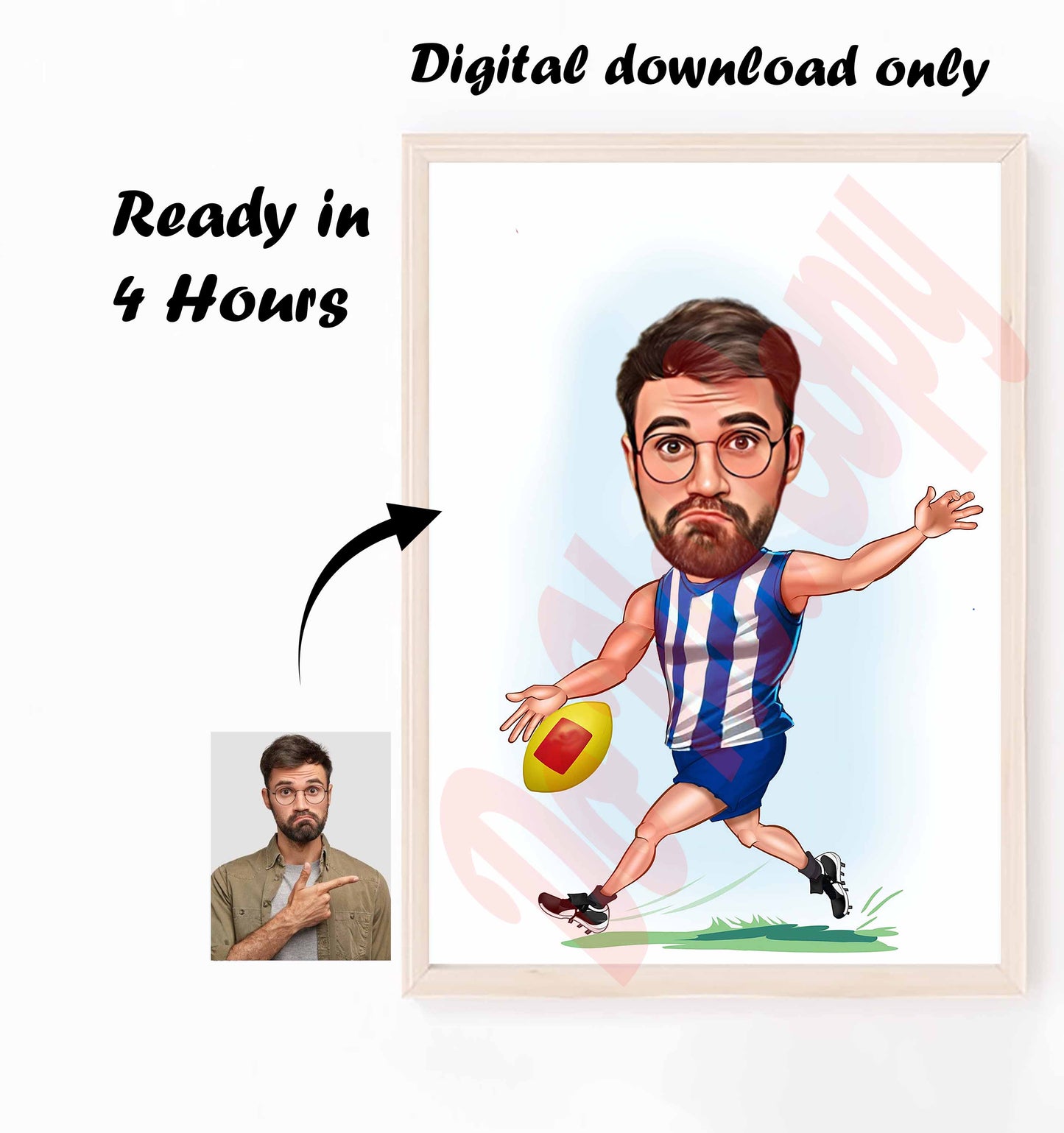 Australia Football North Melbourne AFL Player Gift, North Melbourne Football Player Caricature Drawing From Photo, Gift For Sports Australia Football Caricature Portrait