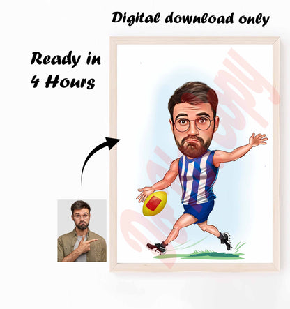 Australia Football North Melbourne AFL Player Gift, North Melbourne Football Player Caricature Drawing From Photo, Gift For Sports Australia Football Caricature Portrait