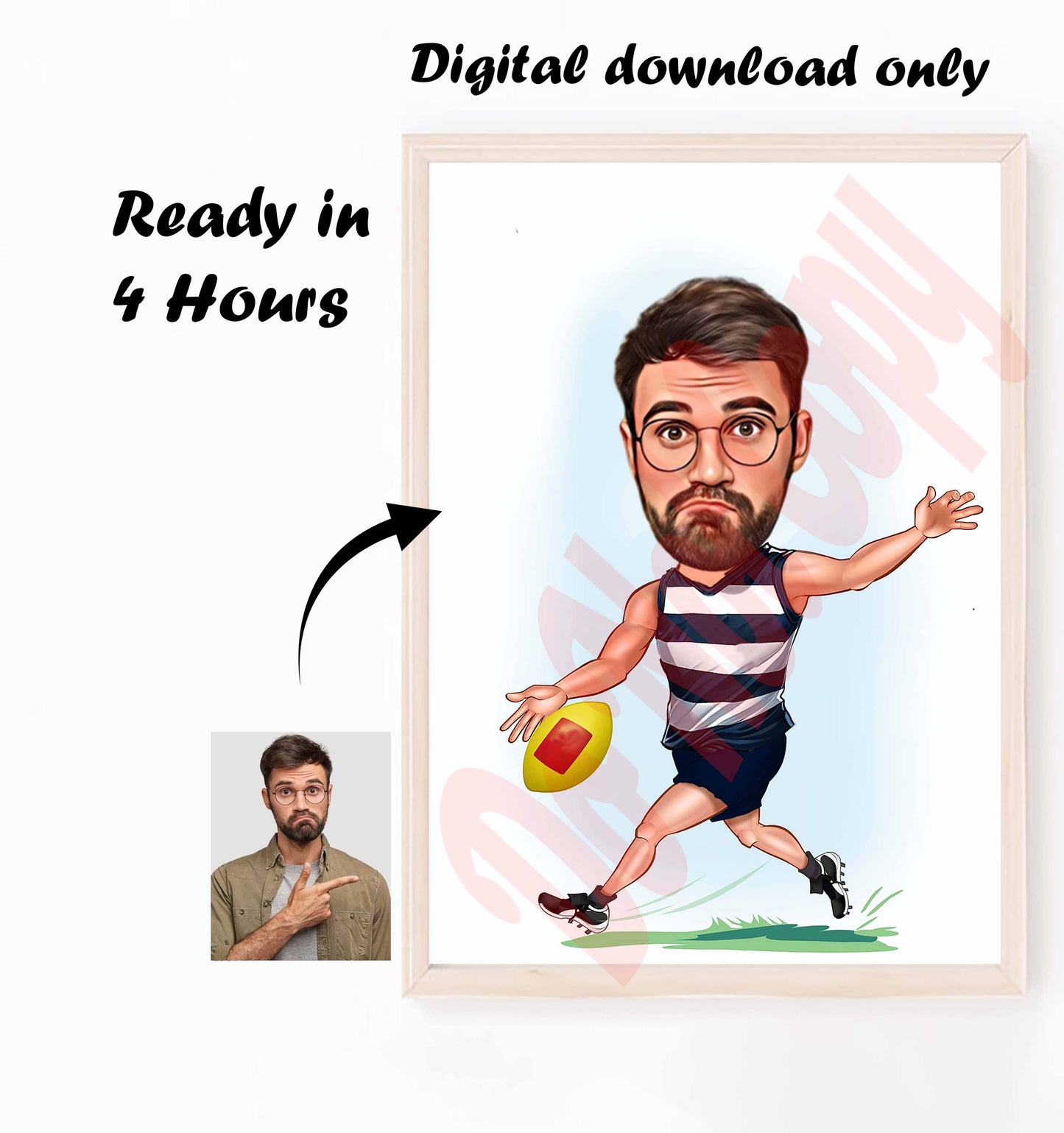 Australia Football Geelong Cats AFL Player Gift, Geelong Cats Football Player Caricature Drawing From Photo, Gift For Sports Australia Football Caricature Portrait