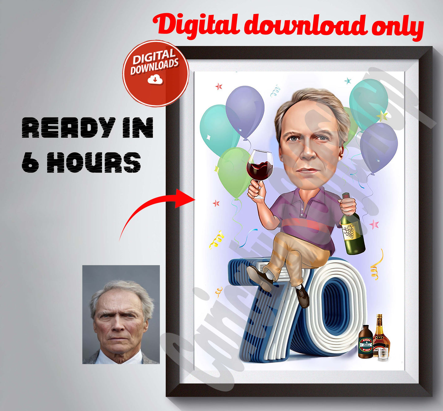 PERSONALIZED 70th BIRTHDAY Extra Special Day Caricature Photo to Cartoon CUSTOM Birthday Gift for Boys and Men Caricature from Photo