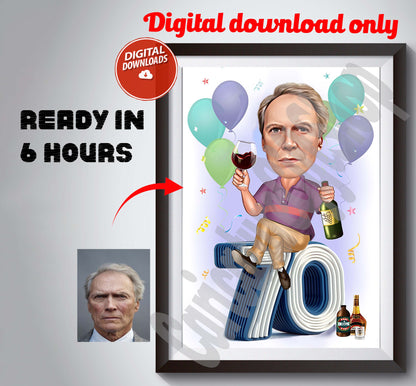 PERSONALIZED 70th BIRTHDAY Extra Special Day Caricature Photo to Cartoon CUSTOM Birthday Gift for Boys and Men Caricature from Photo