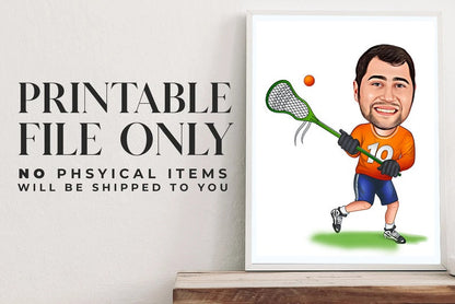 Custom Lacrosse Player Cartoon Portrait Drawing from Photo, Gift for Lacrosse, Lacrosse Lover Gift, Lacrosse Player Caricature Drawing Art