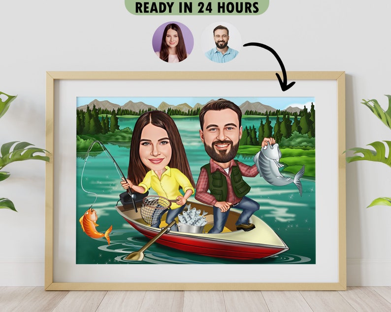 Customized Cartoon Fishing Couple, Custom Catch Fish Figure, Fisherman Personalized Gift, Best Gift for Fisherman, Fisherman's Gift
