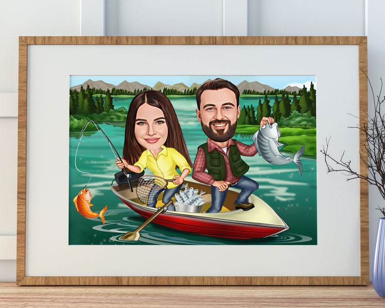 Customized Cartoon Fishing Couple, Custom Catch Fish Figure, Fisherman Personalized Gift, Best Gift for Fisherman, Fisherman's Gift