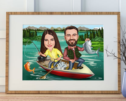 Customized Cartoon Fishing Couple, Custom Catch Fish Figure, Fisherman Personalized Gift, Best Gift for Fisherman, Fisherman's Gift