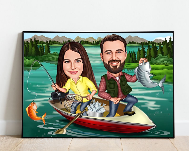 Customized Cartoon Fishing Couple, Custom Catch Fish Figure, Fisherman Personalized Gift, Best Gift for Fisherman, Fisherman's Gift