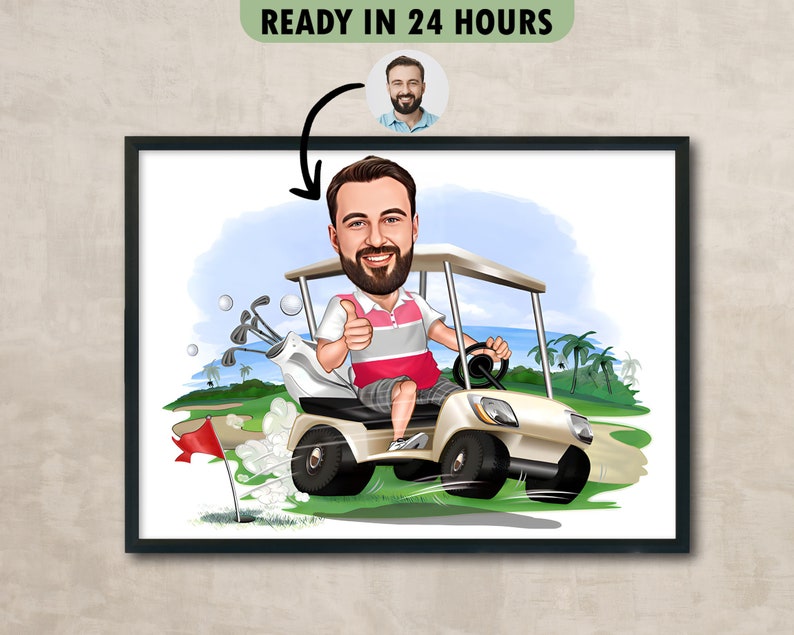 Personalized Golfer Cartoon Portrait, Custom Golfer Caricature Drawing from Photo, Funny Golfer Caricature, Gift for Golfer,Gifts for him