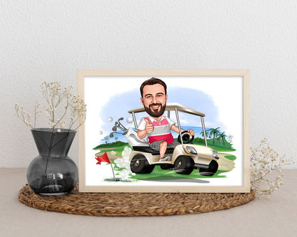 Personalized Golfer Cartoon Portrait, Custom Golfer Caricature Drawing from Photo, Funny Golfer Caricature, Gift for Golfer,Gifts for him