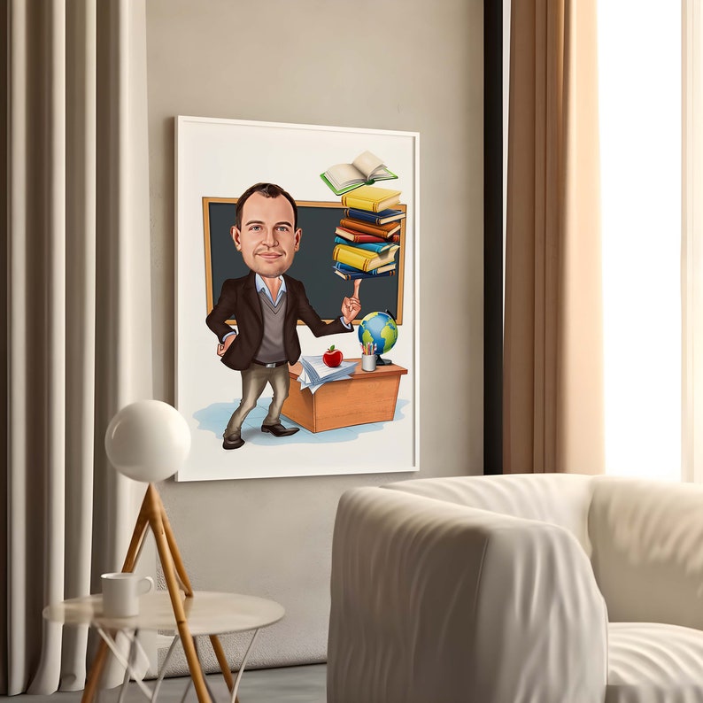 Personalized Male Teacher Cartoon, Funny Teacher Caricature, Photo-Based Teacher Caricature, Present Teacher, Teacher Selfie, Cartoon Teacher