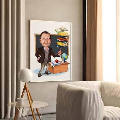 Personalized Male Teacher Cartoon, Funny Teacher Caricature, Photo-Based Teacher Caricature, Present Teacher, Teacher Selfie, Cartoon Teacher