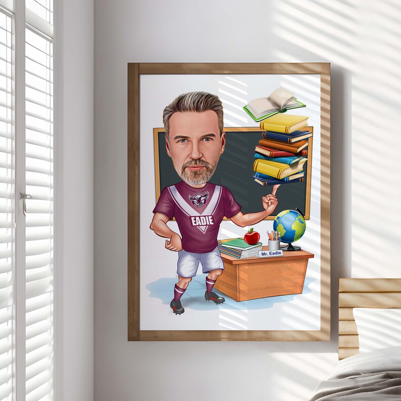 Custom Male Teacher Cartoon, Teacher Caricature from Photo, Gift for Teacher, Teacher Portrait, Teacher Cartoon, Fun Teacher Caricature