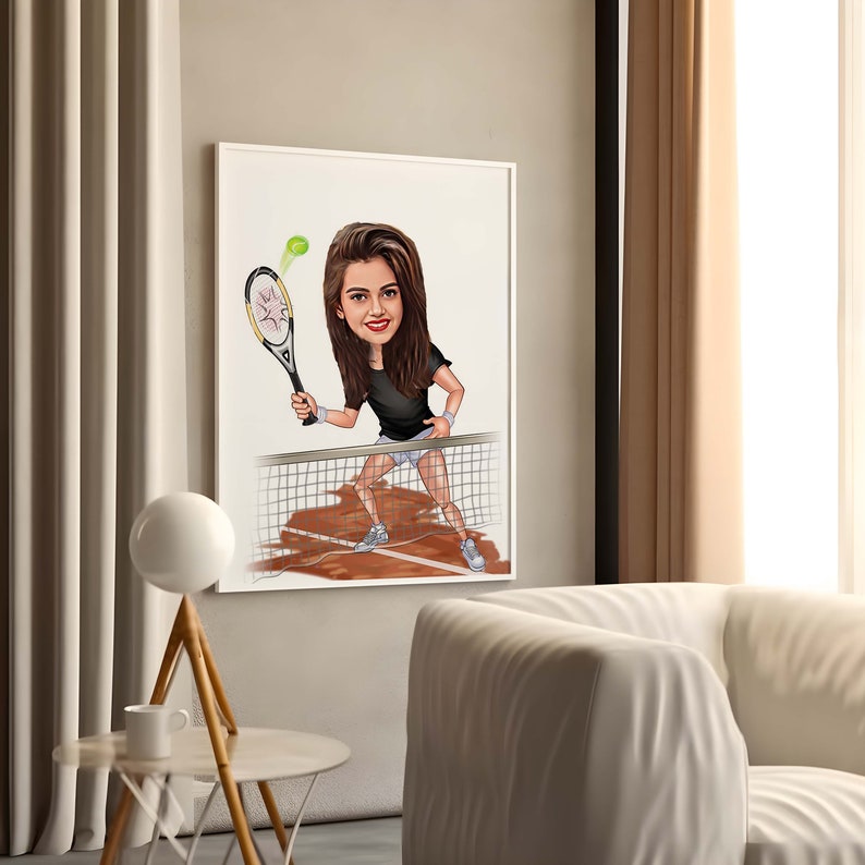 Custom Woman Tennis Player Cartoon Portrait, Tennis Caricature, Gift for Tennis Player, Tennis Cartoon, Custom Caricature from Photo, Tennis