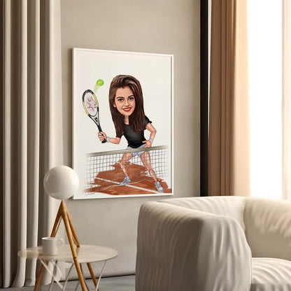 Custom Woman Tennis Player Cartoon Portrait, Tennis Caricature, Gift for Tennis Player, Tennis Cartoon, Custom Caricature from Photo, Tennis