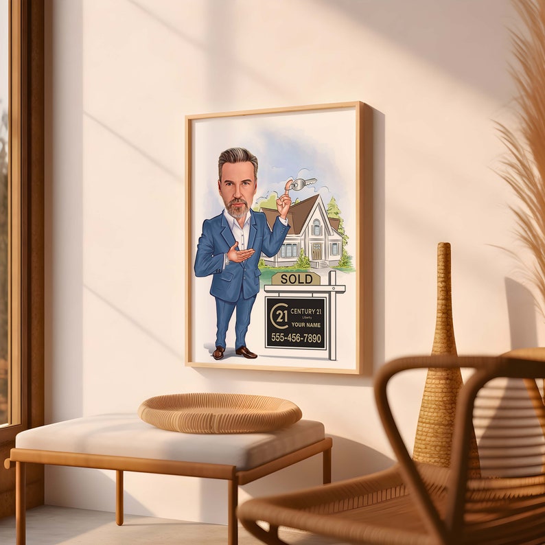 Realtor Gift for Men, Custom Realtor Caricature from Photo, Funny Real Estate Agent Gift, Male Realtor Cartoon Portrait