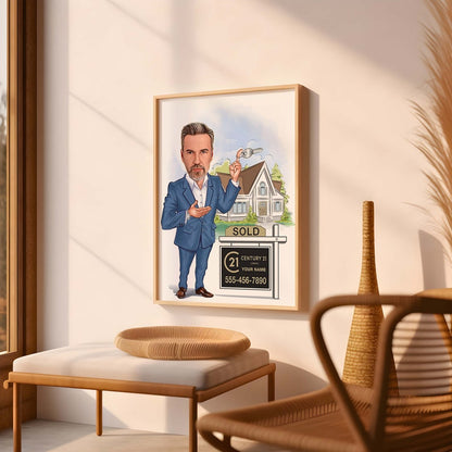 Realtor Gift for Men, Custom Realtor Caricature from Photo, Funny Real Estate Agent Gift, Male Realtor Cartoon Portrait
