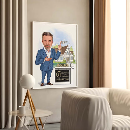 Realtor Gift for Men, Custom Realtor Caricature from Photo, Funny Real Estate Agent Gift, Male Realtor Cartoon Portrait