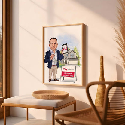 Custom Real Estate Cartoon Portrait, Real Estate Agent Caricature, Funny Real Estate Gift, Realtor Caricature from Photo, Realtor Art