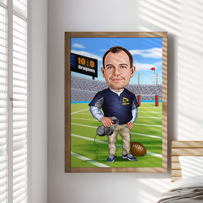American Football Trainer Coach Caricature, Portrait from Photo, American Football Coach Gift, Rugby Coach Custom Photo Gift From Team.