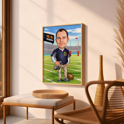 American Football Trainer Coach Caricature, Portrait from Photo, American Football Coach Gift, Rugby Coach Custom Photo Gift From Team.