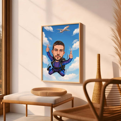 Personalized Skydiver Cartoon Portrait, Custom Skydiver Caricature Drawing from Photo, Funny Skydiver Caricature, Gift for Skydiver