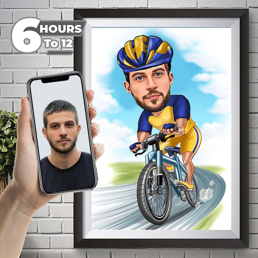 Personalized Cyclist Cartoon Portrait, Cycling Cartoon Art, Custom Bicycle Portrait, Gift for Cyclist, Cyclist Caricature, Cycling Gifts